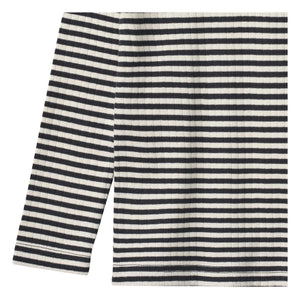 Wheat - Striped Ribbed Organic Cotton T-Shirt | Navy Blue