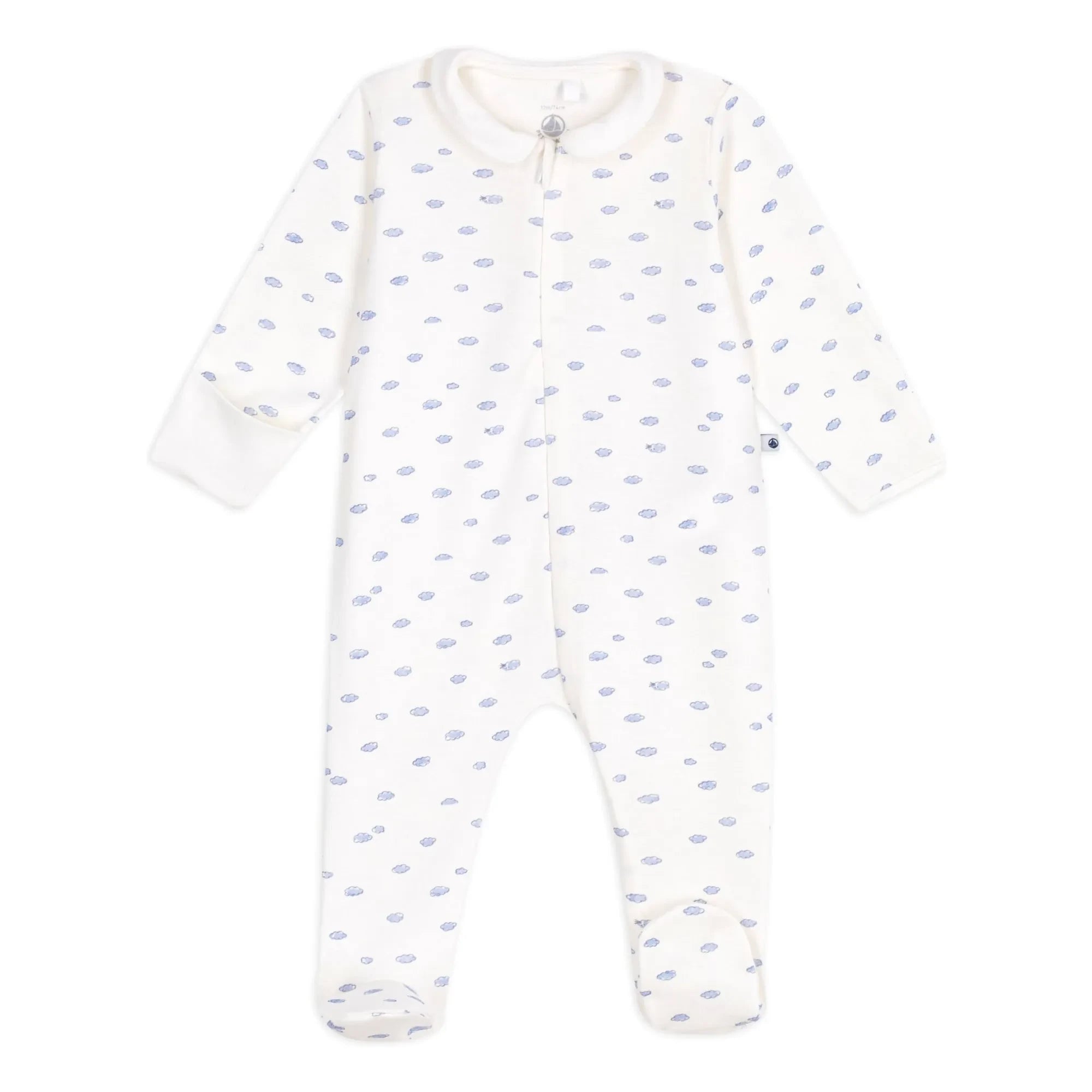 Petit Bateau - Cloud Organic Cotton Zip-Up Pajamas | White