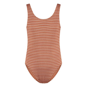Beachlife - Gestreifter Badeanzug mit recycelten Fasern | Caramel