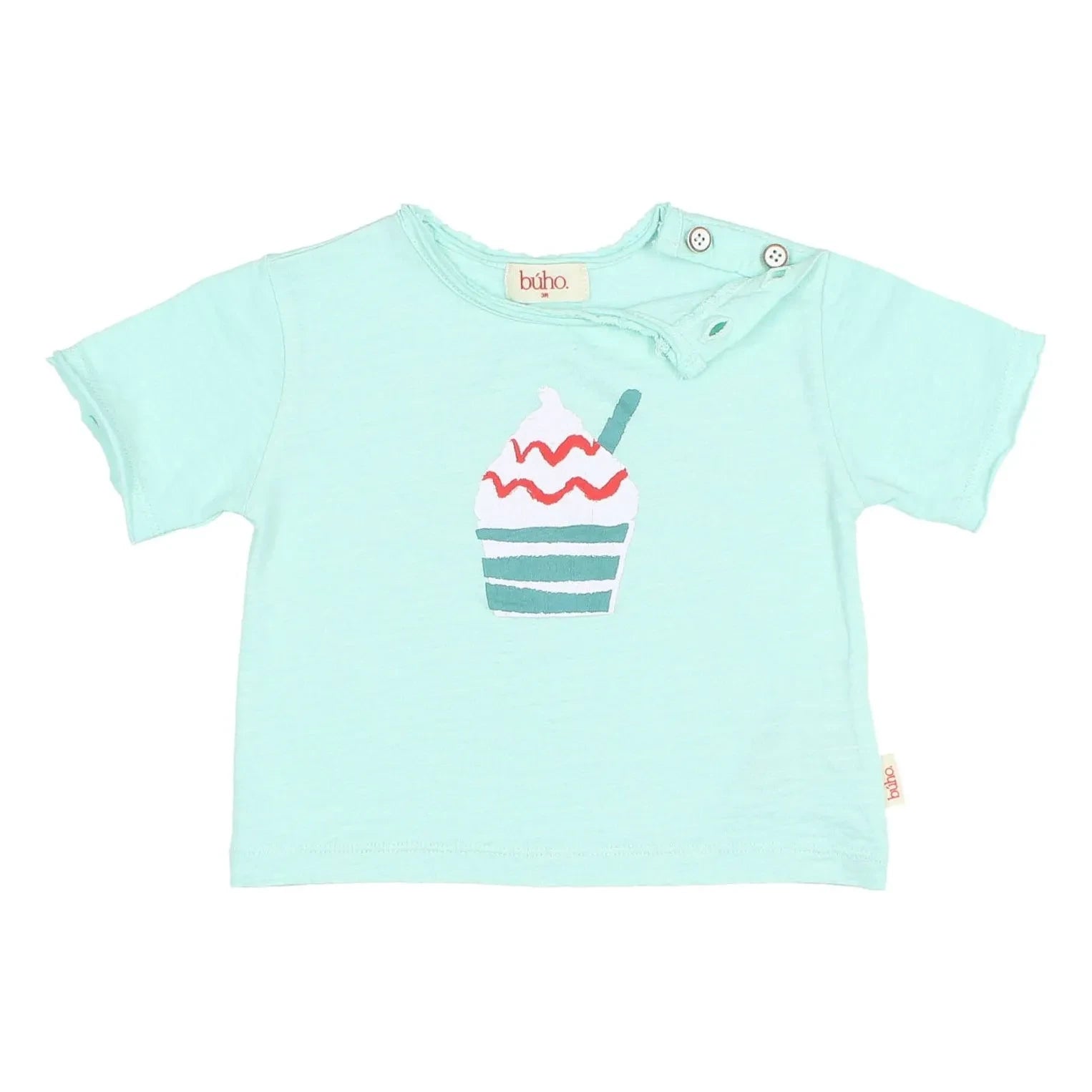 Búho - Bio-Baumwoll-T-Shirt mit Eiscreme-Print | Aqua