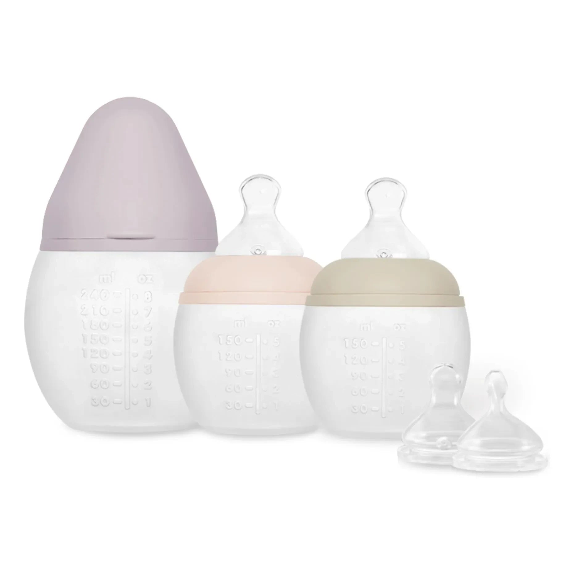 Elhée - Buddy medikal silikon besleme biberonları ve fizyolojik emzik - 3’lü Set | Nude