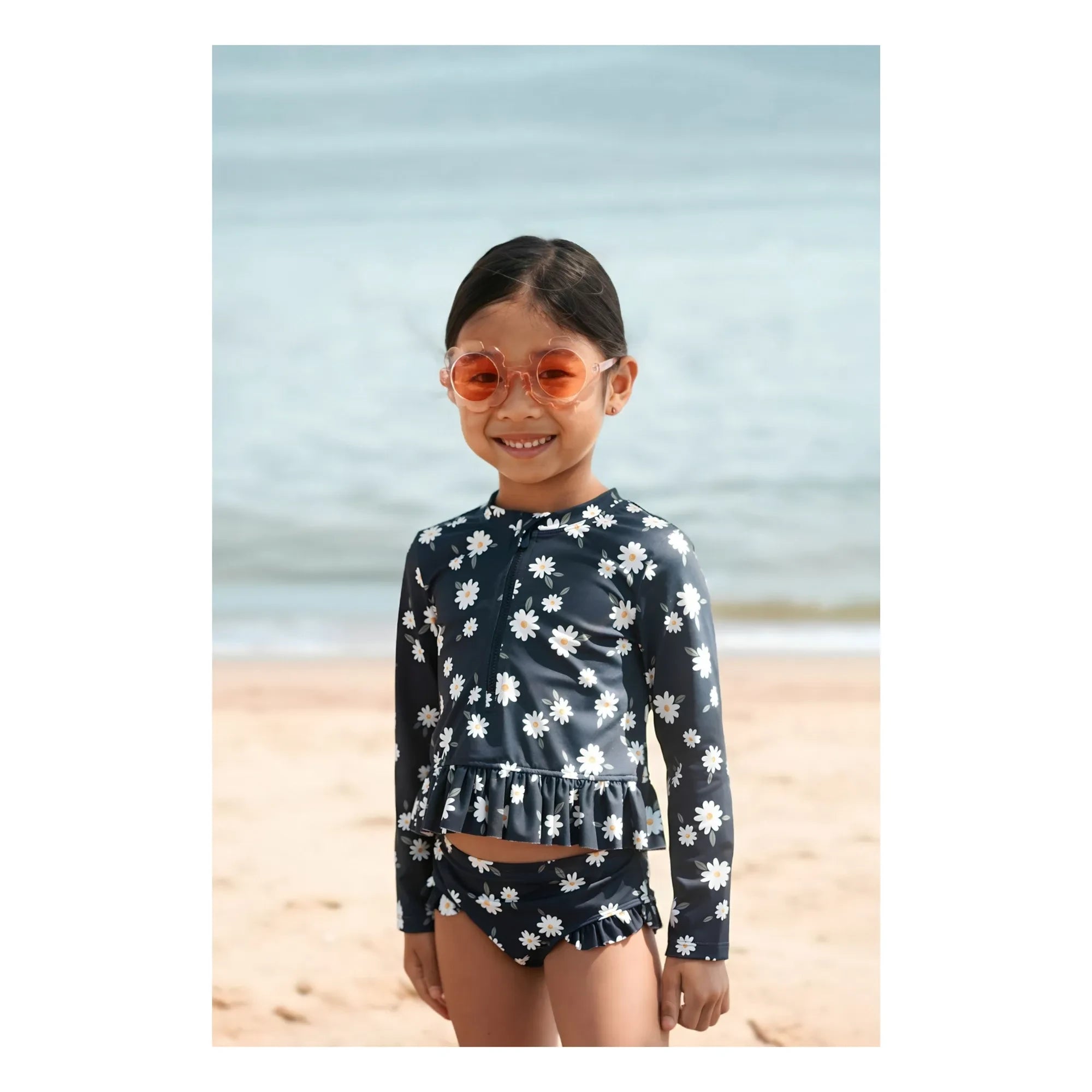 Petit Lem - Floral UV Protection T-Shirt & Panty Set Recycled Fibers | Navy Blue