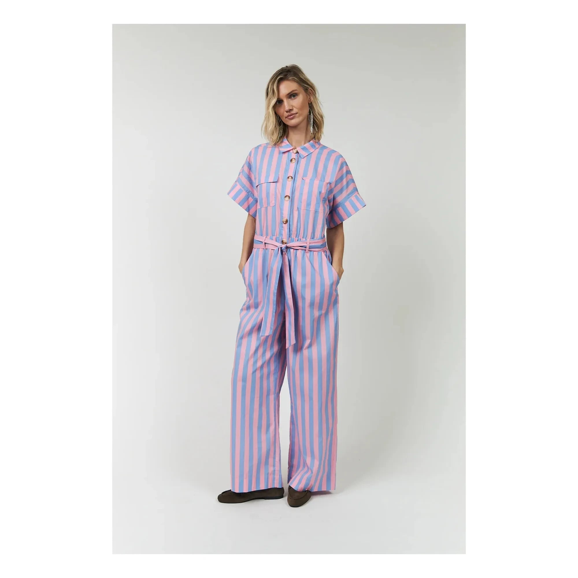 Lollys Laundry - Mathilde Pamuk çizgili tulum | Pembe