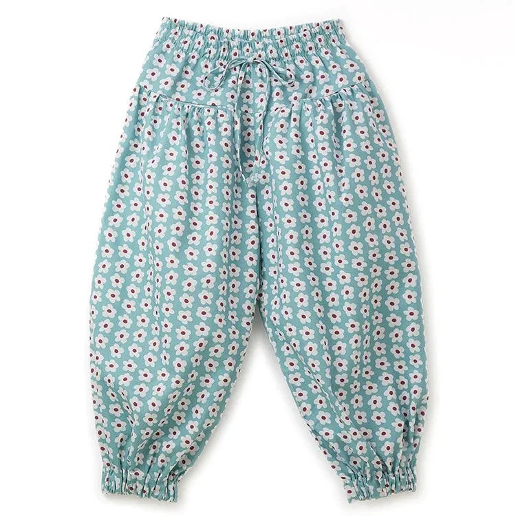 Fabula - Elastic-Waist Floral Pants | Light Blue