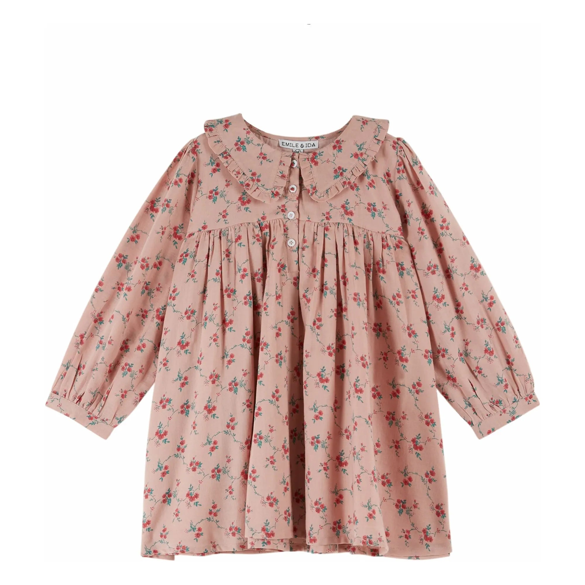 Emile et Ida - Kleid mit Blumenmuster und Claudine-Kragen | Rosa