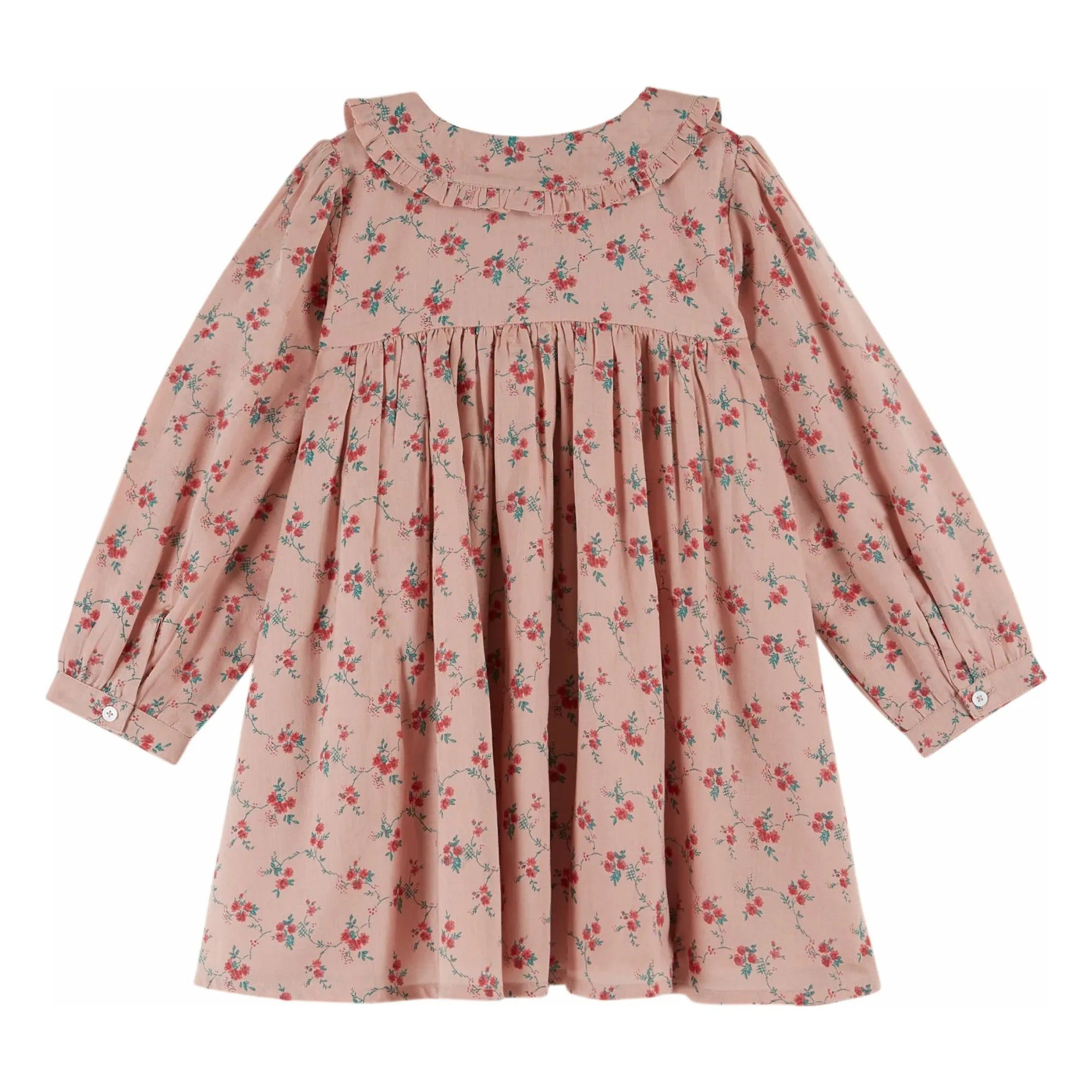 Emile et Ida - Kleid mit Blumenmuster und Claudine-Kragen | Rosa