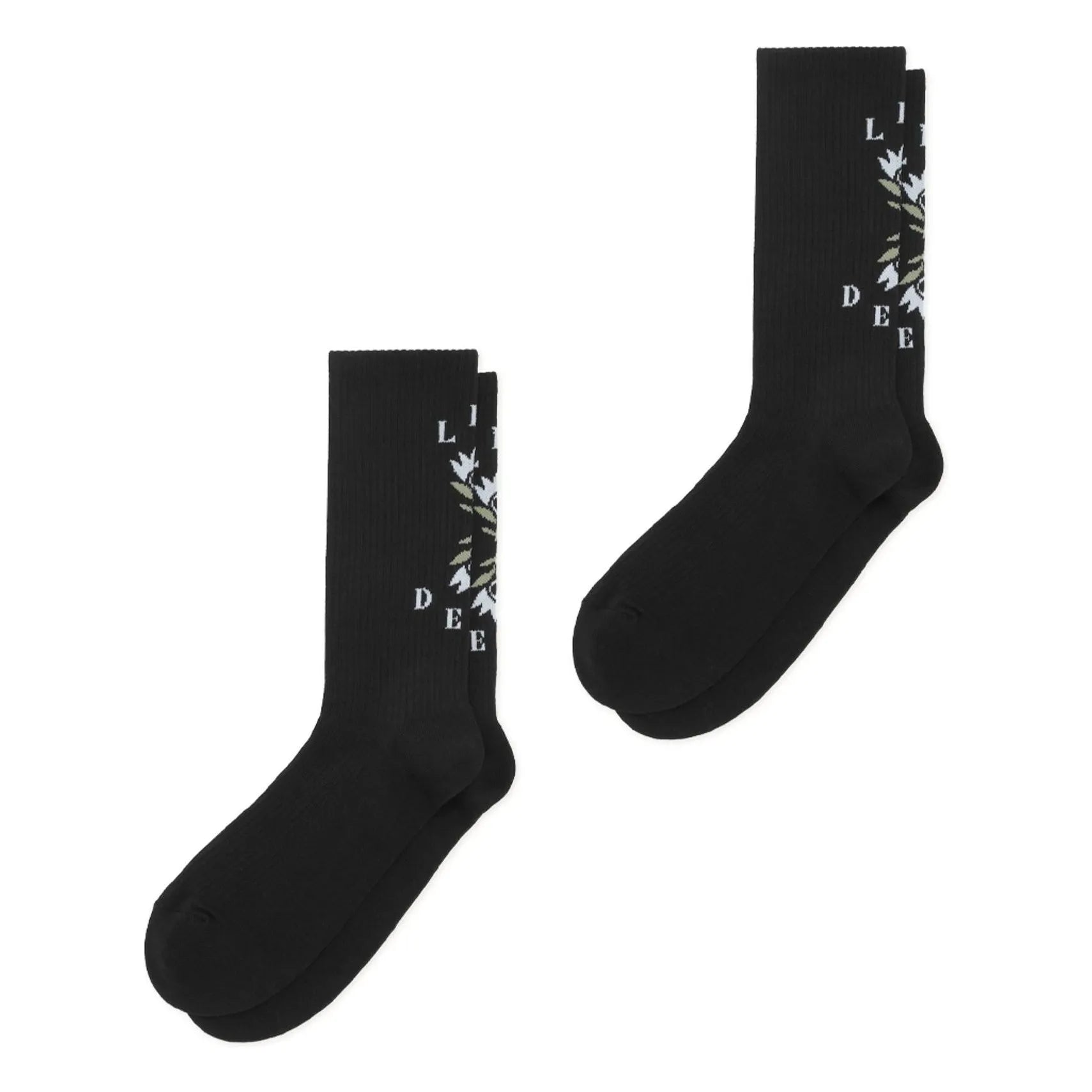 Les Deux - Socken mit Blumenlogo, 2er-Pack | Schwarz