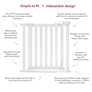 Fred Pressure Fit Stairgate - White Wood Panel/Pure White Fittings-Stair Gates-White Wood Panel/Pure White Fittings- | Natural Baby Shower