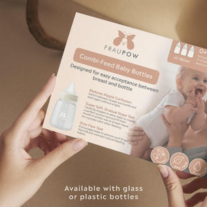 Fraupow Combi-Feed Glass Baby Bottles | Pack of 3-Baby Bottles-180ml- | Natural Baby Shower