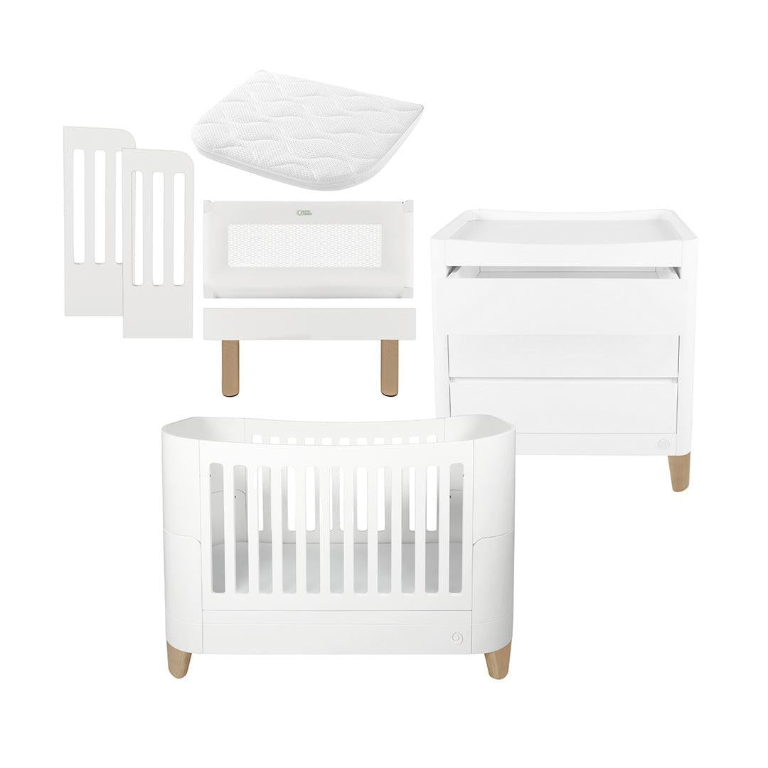 Gaia Baby Serena Cot Bed + Bedside Crib Set- Includes Bedside (Incl Bedside mattress), Cot Bed and Dresser - White / Natural-Nursery Sets-White / Natural-Without Mattress | Natural Baby Shower