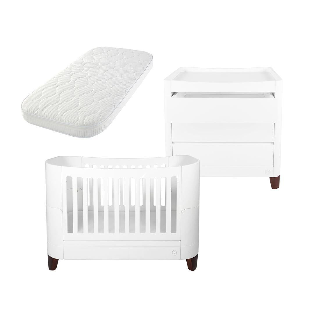 Gaia Baby Serena Cot Bed & Dresser Set - White / Walnut-Nursery Sets-White / Walnut-With Mattress | Natural Baby Shower