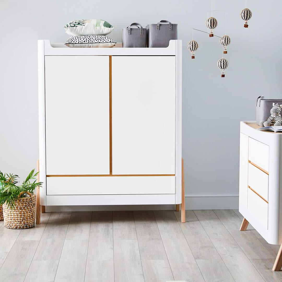 Gaia Baby Hera Cot Bed + Dresser + Wardrobe Three Piece Bundle - Scandi-White + Natural-Nursery Sets- | Natural Baby Shower