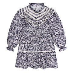 the new society - Lilith Fleurie Double Layer Cotton Gauze Dress | Navy Blue