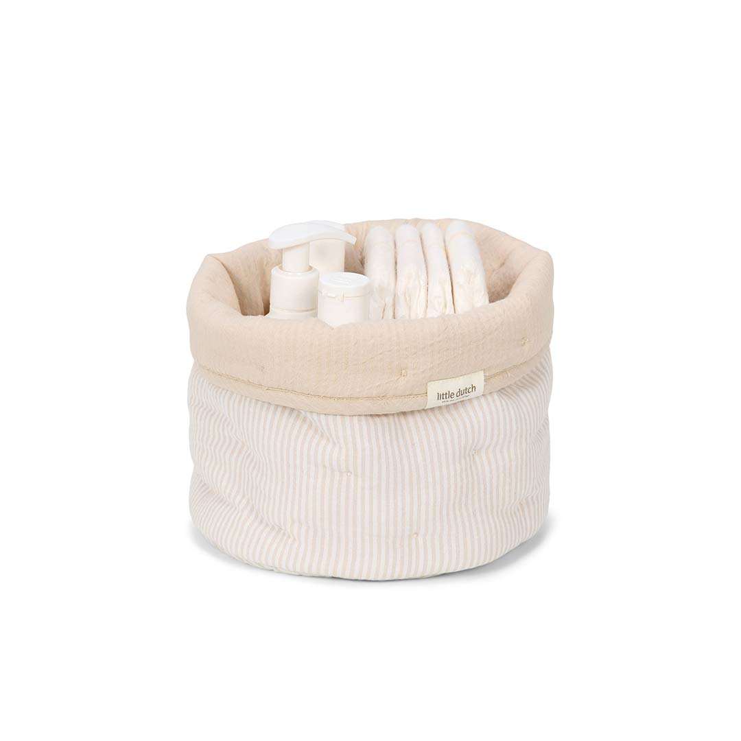 Little Dutch Storage Basket Small - Pure Soft Beige Stripe-Storage Baskets-Pure Soft Beige Stripe-Small | Natural Baby Shower