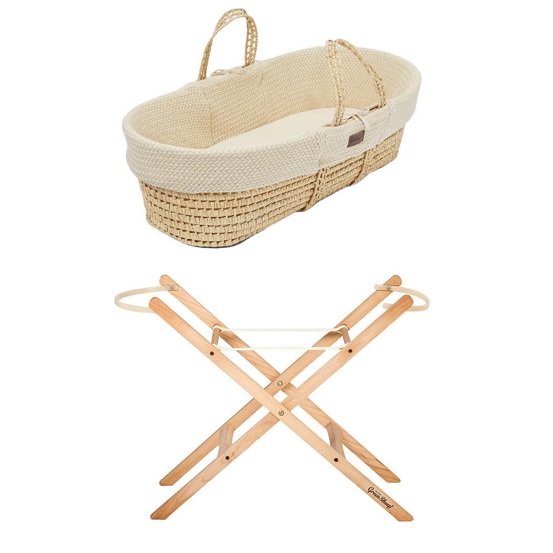 The Little Green Sheep Organic Wheat Knit Moses Basket + Mattress - Linen-Moses Baskets-Linen-Static Stand | Natural Baby Shower