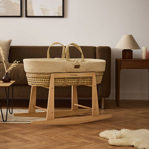 The Little Green Sheep Wheat Knit Moses Basket and Rocking Stand Bundle - Linen / Natural-Moses Baskets-Linen / Natural- | Natural Baby Shower