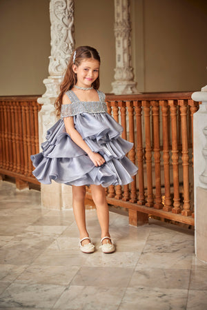 Maison Ava Girls Lumi Icy Occasion Dress in Grey