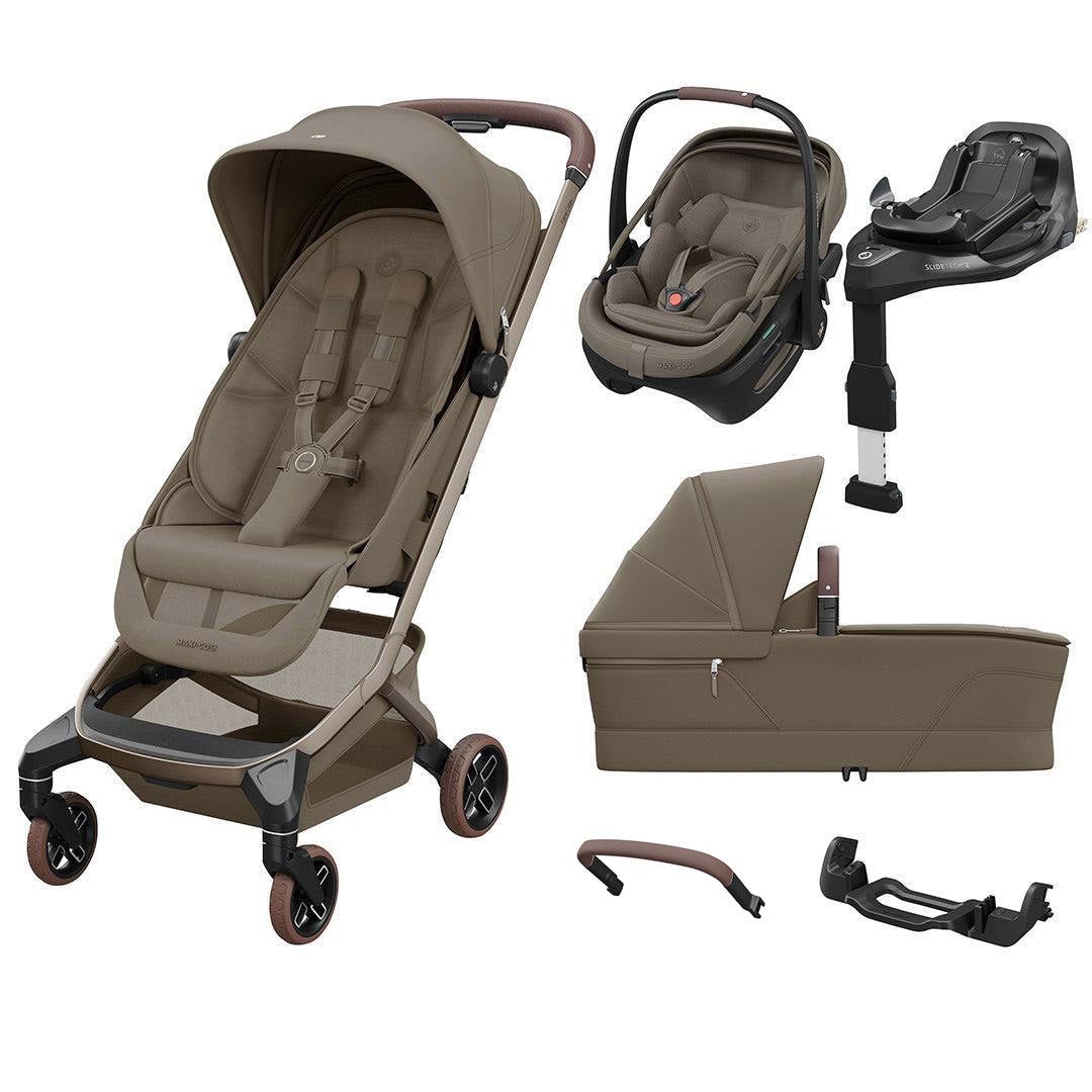 Maxi-Cosi Fame Cabin Stroller Zero G Travel System-Travel Systems-Oak Truffle-With Bumper Bar | Natural Baby Shower