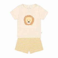 MORI Lion T-Shirt & Stripe Ribbed Shorts - Panda Cream-Pyjamas-Panda Cream-9 - 12 M | Natural Baby Shower