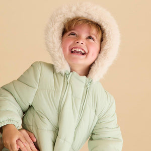 MORI Recycled Faux Fur Lined Snowsuit - Sage-Snowsuits-Sage-0-3m | Natural Baby Shower