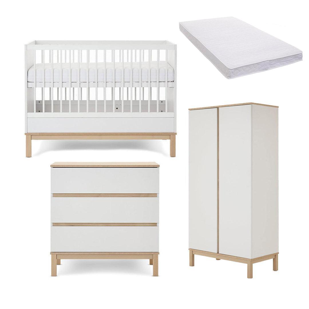 Obaby Astrid Mini 3 Piece Room Set - White-Nursery Sets-White-Pocket Sprung Mattress | Natural Baby Shower