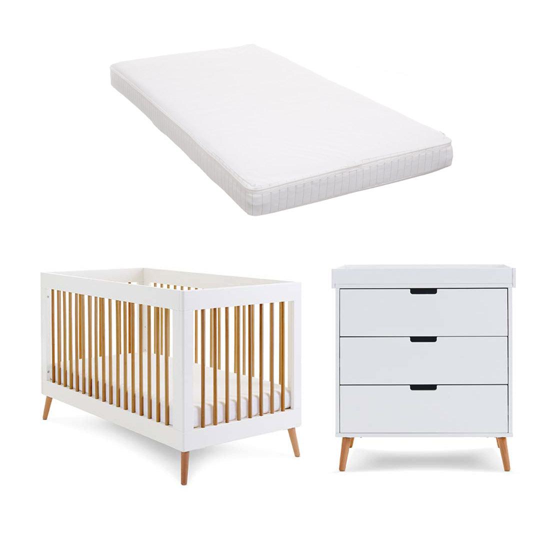 Obaby Maya 2 Piece Room Set - White + Natural-Nursery Sets-Moisture Management Mattress- | Natural Baby Shower