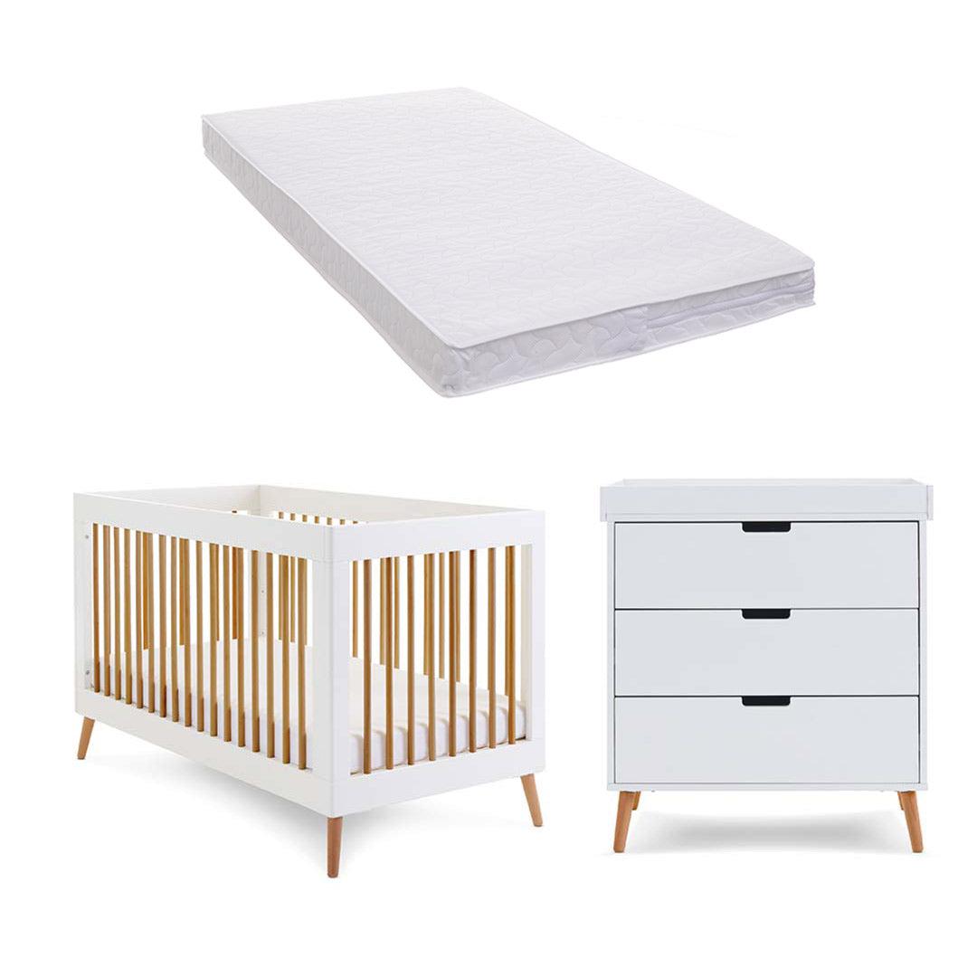 Obaby Maya 2 Piece Room Set - White + Natural-Nursery Sets-Pocket Spring Mattress- | Natural Baby Shower