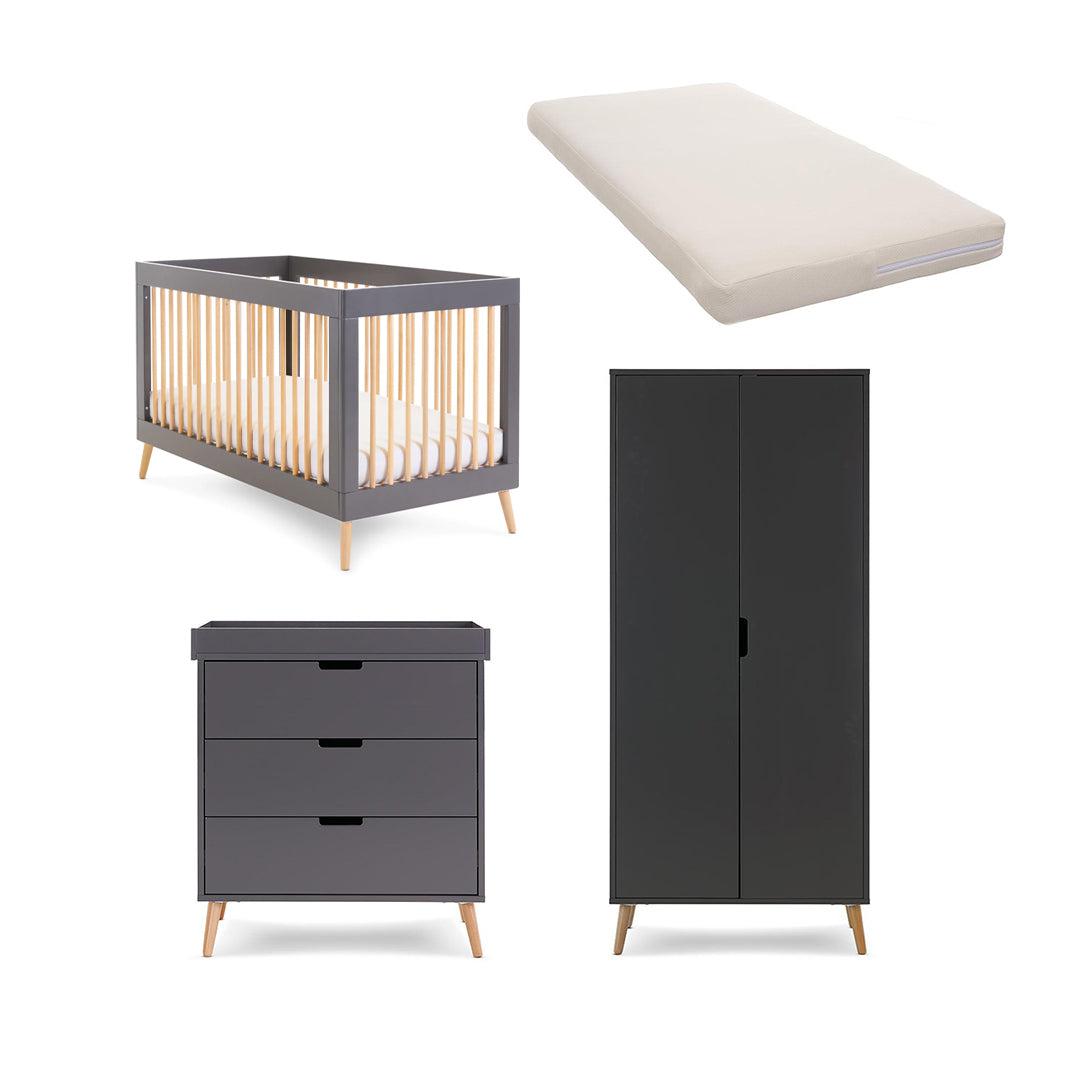 Obaby Maya 3 Piece Room Set - Slate + Natural-Nursery Sets-No Mattress- | Natural Baby Shower