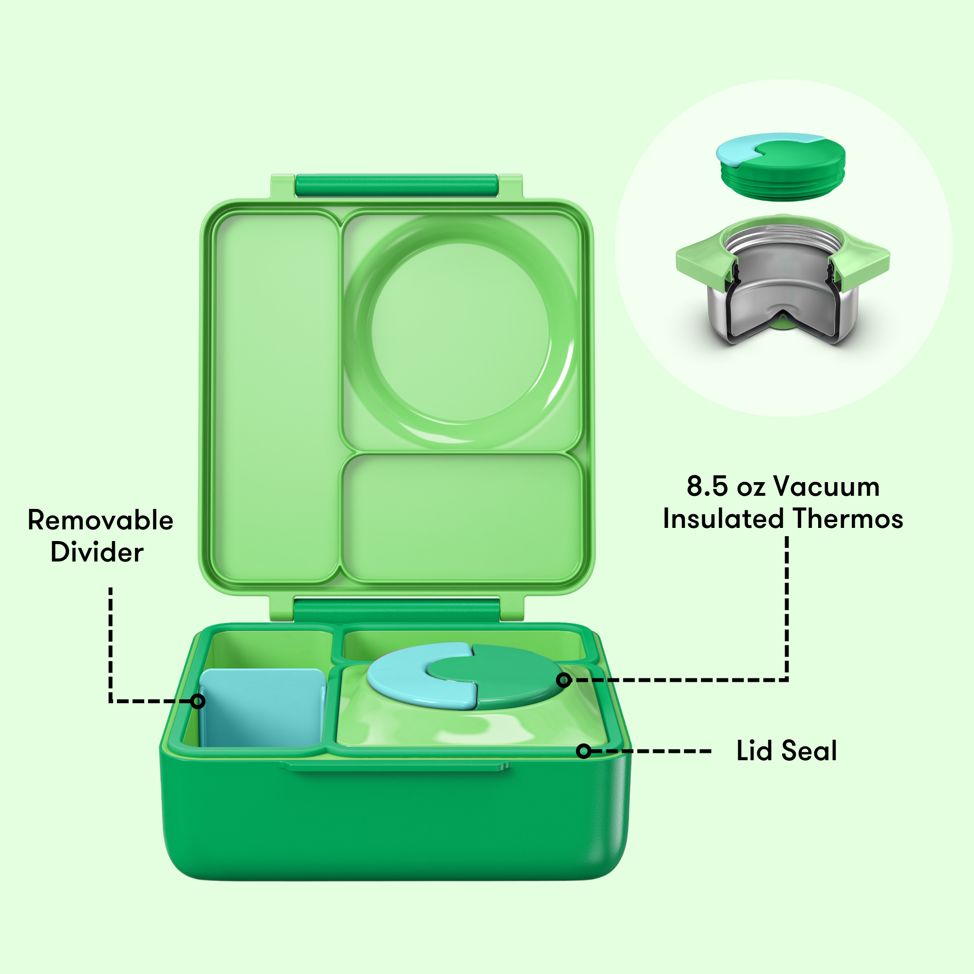 Omiebox - Thermal Insulated Apple Green Bento Lunch Box