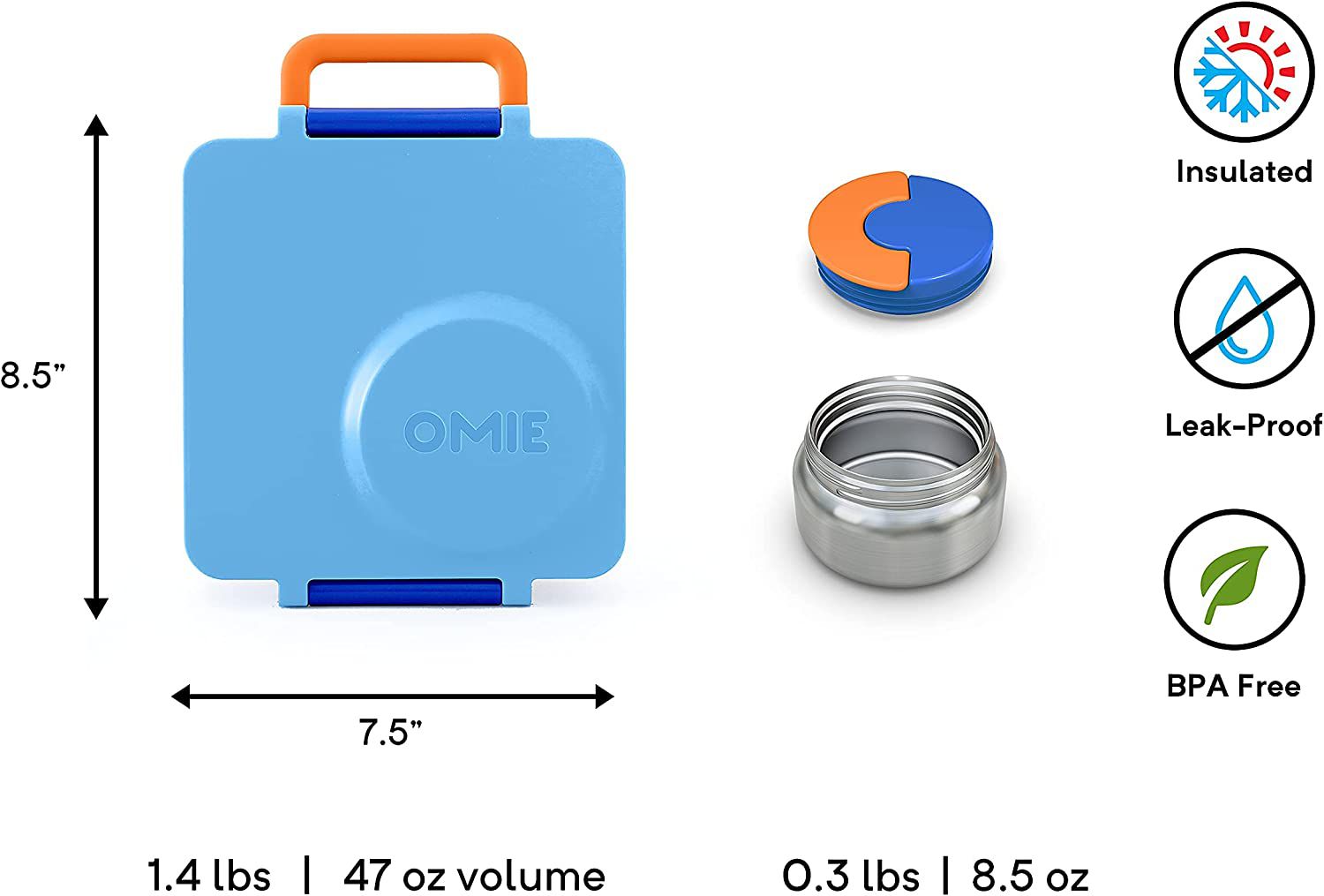 OmieBox - Boîte à repas Bento bleue isolante thermique