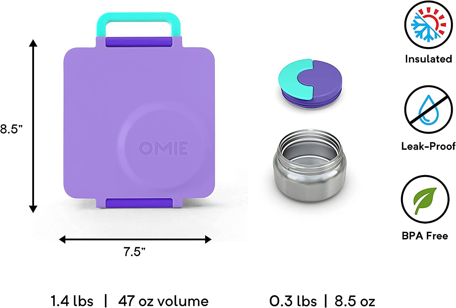 OmieBox Geïsoleerde Paarse Bento Lunchbox