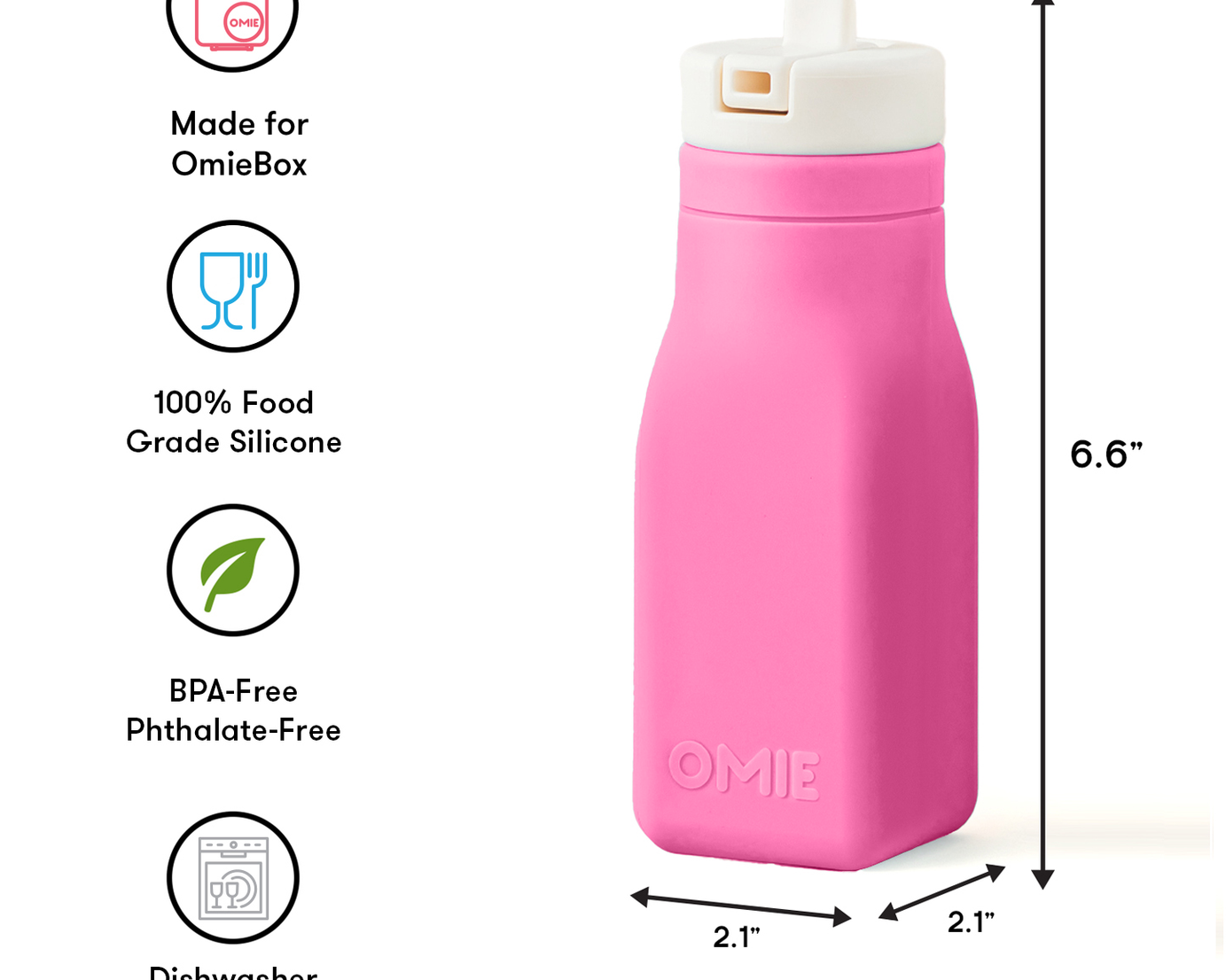 Omiebox - زجاجة OmieBottle خالية من BPA من السيليكون وردي