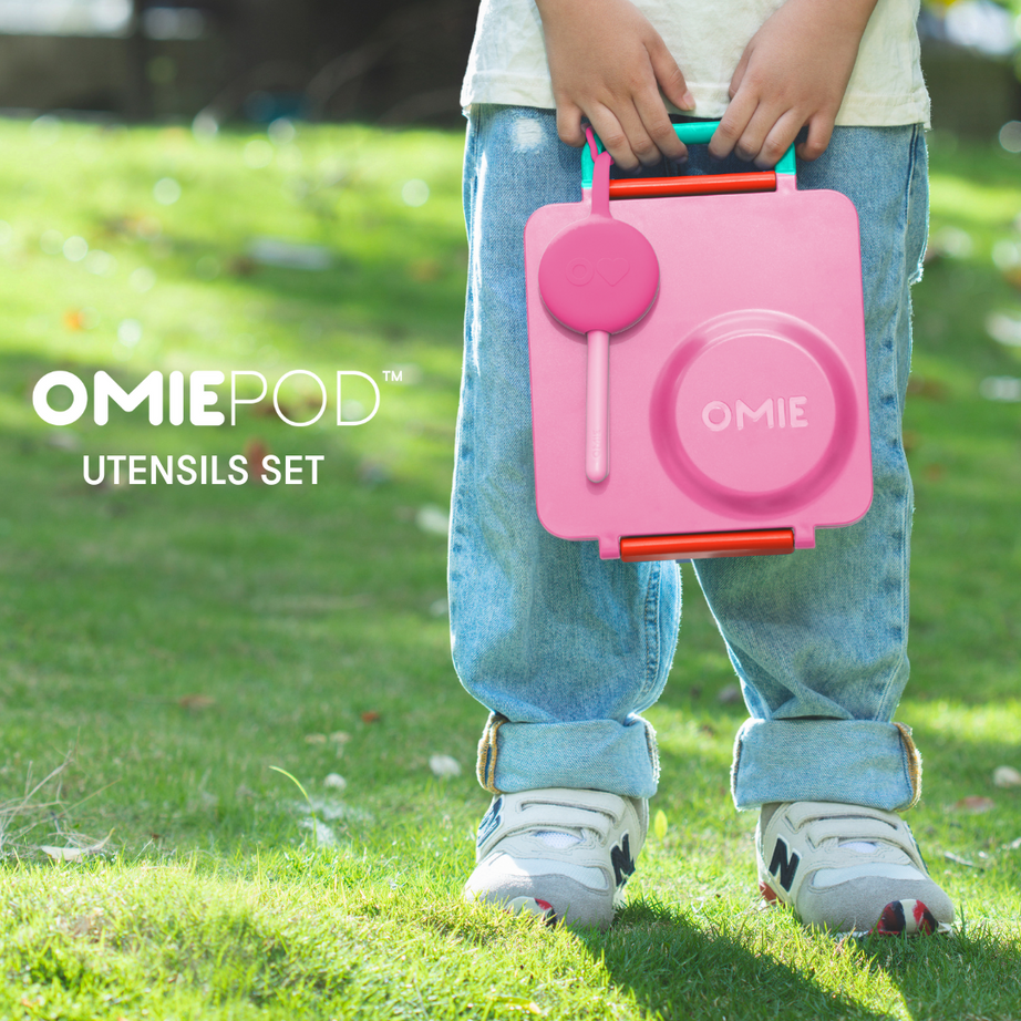 Omiebox - OmiePod Ensemble de fourchette et cuillère en silicone rose ballon