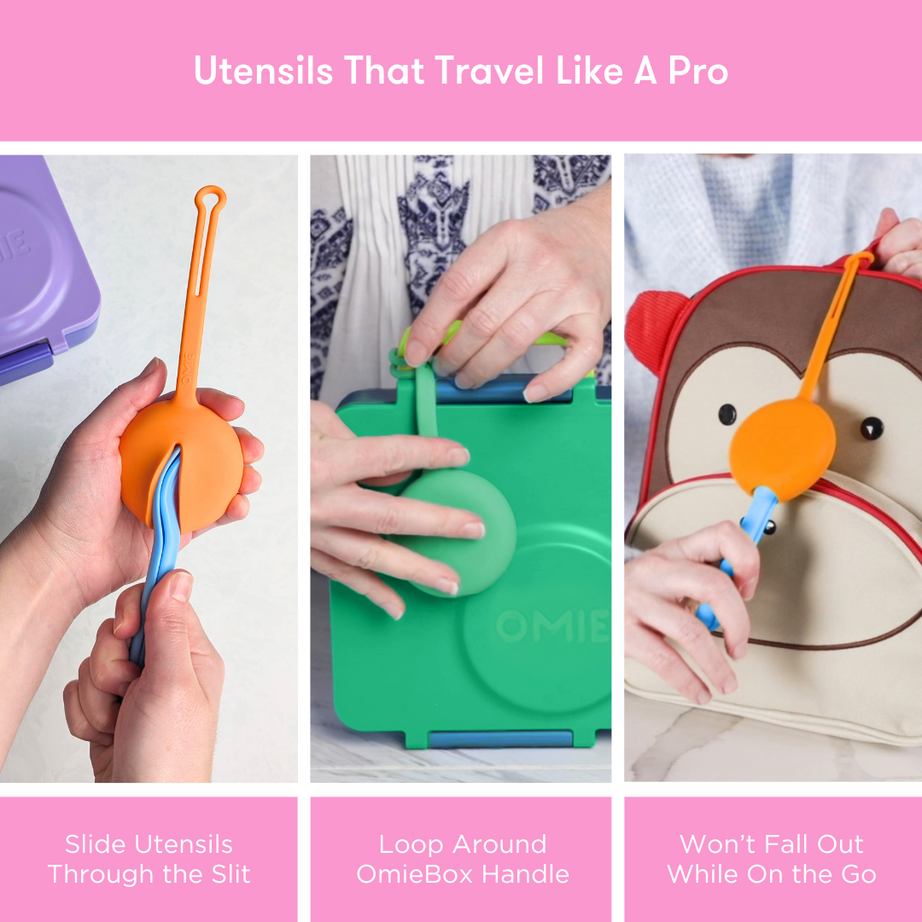 Omiebox - OmiePod Ensemble de fourchette et cuillère en silicone rose ballon