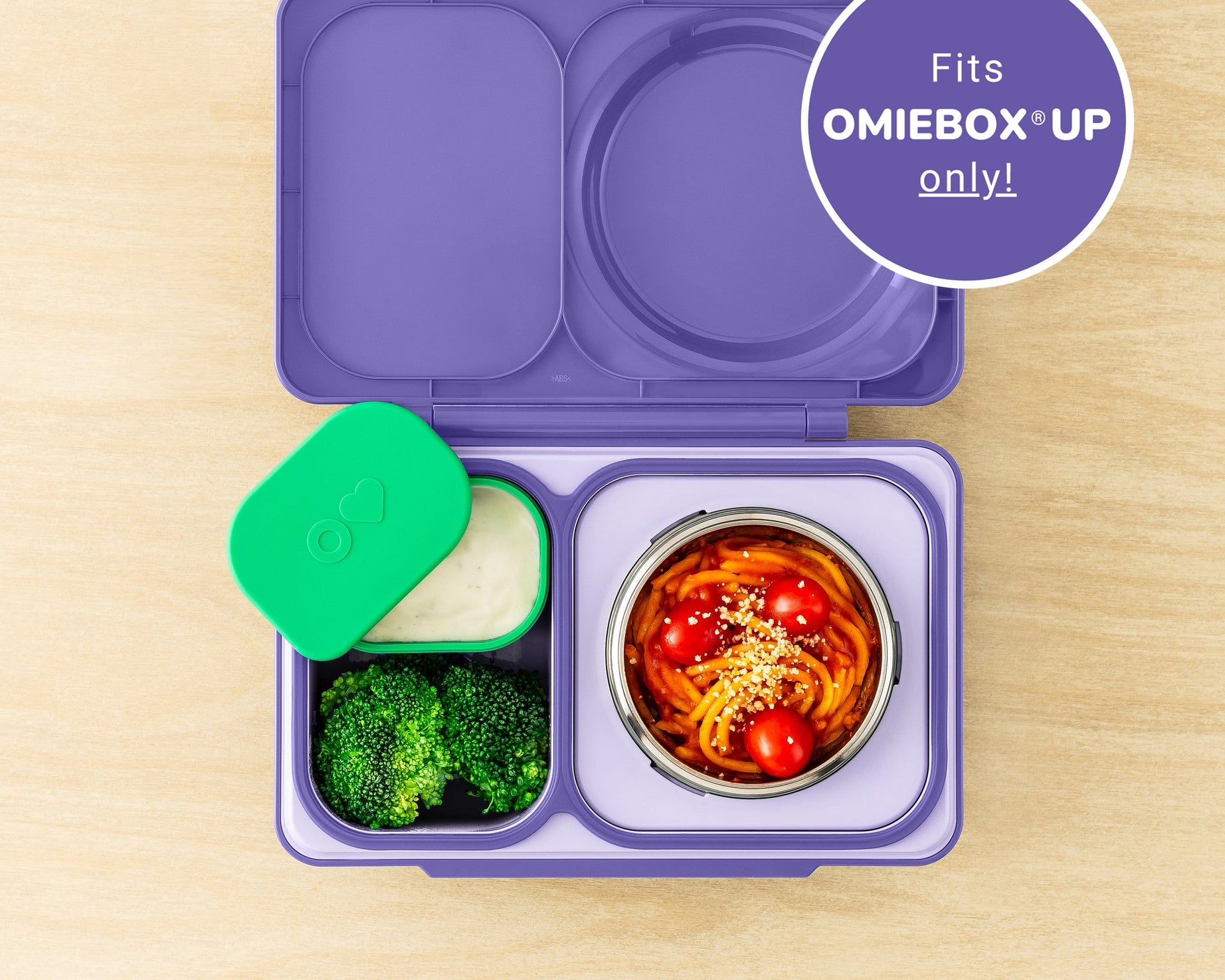 Omiebox - UP बेंटो बॉक्स आंतरिक विभाजन कंटेनर 2 टुकड़े बैंगनी/हरा