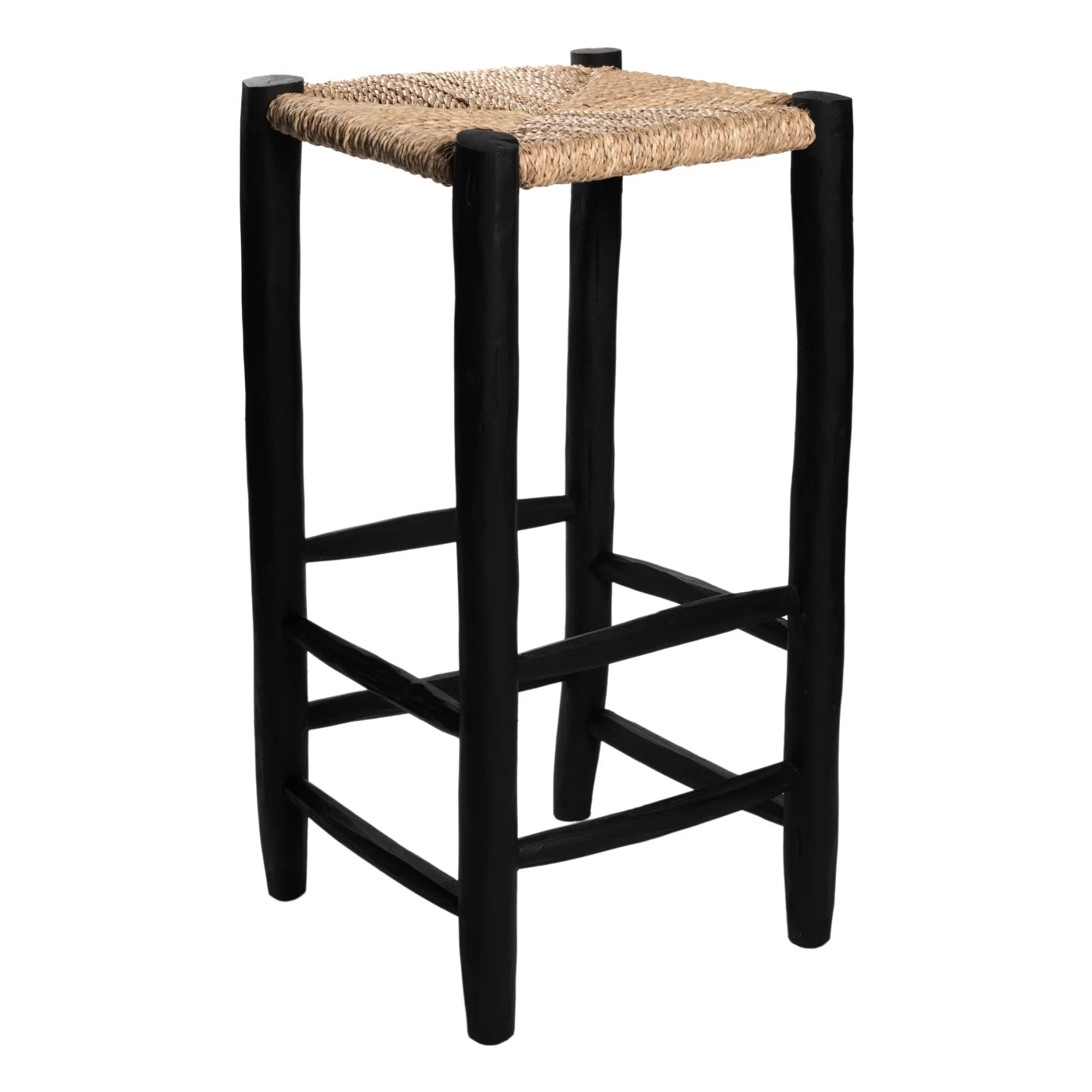 Cosydar - Palmiye Yaprağı ve Boyalı Ahşap Tabure | Siyah