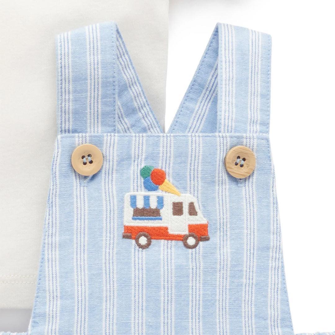 Purebaby Short Leg Overall Set - Laguna Stripe-Dungarees-Laguna Stripe-0-3m | Natural Baby Shower