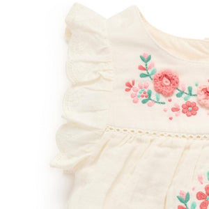 Purebaby Embroidered Romper - Cloud-Rompers-Cloud-0-3m | Natural Baby Shower