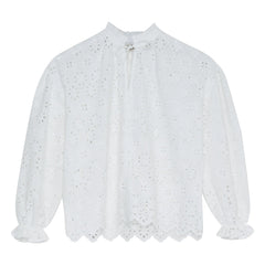 the new society - Sakura English Embroidered Blouse | White