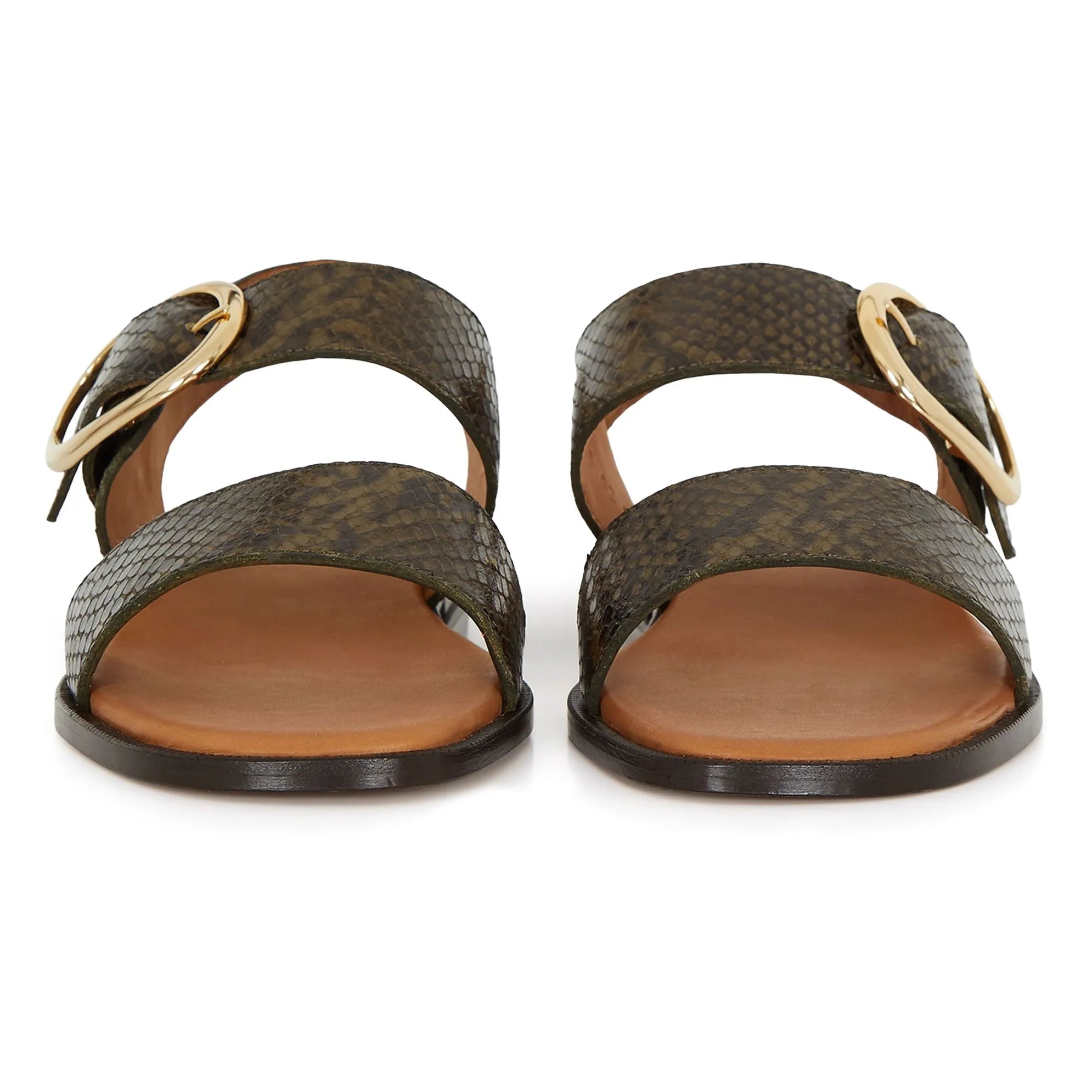 Anthology Paris - Sandalen mit Schlangenprägung | Khaki