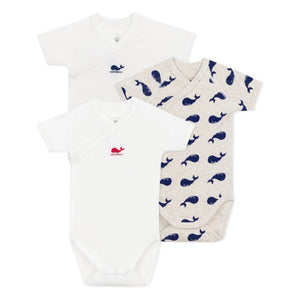 Petit Bateau - 3'lü Organik Pamuk Balina Yenidoğan Body Seti | Ecru
