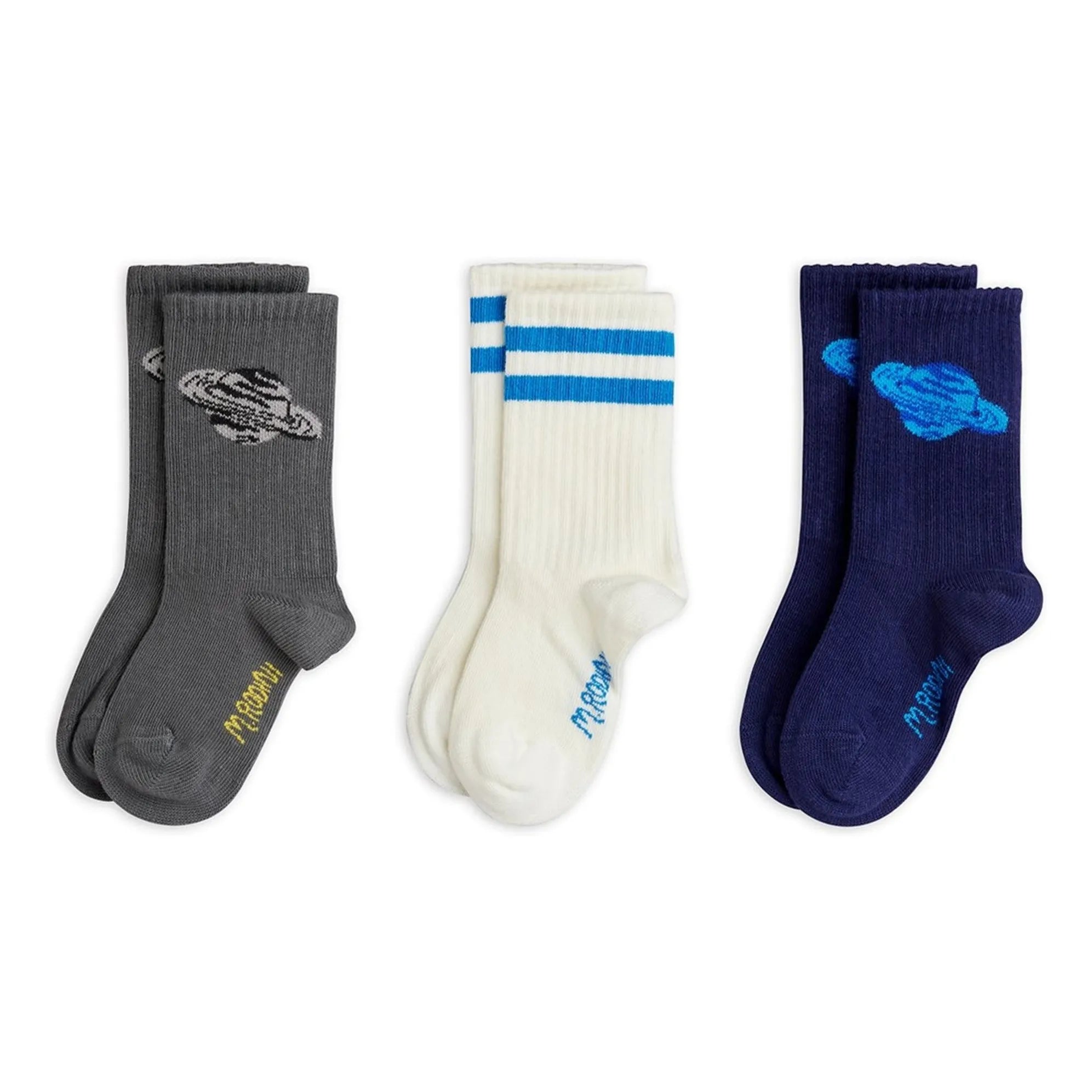 Mini Rodini - Planète Organic Cotton 3 Pairs of Socks Set | Gray