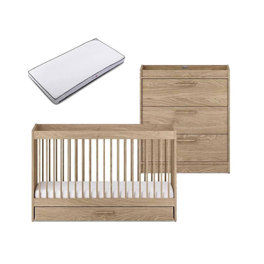 Silver Cross Geneva 2 Piece Nursery Set (Cot Bed & Dresser) - Oak-Nursery Sets-Oak-Premium Mattress | Natural Baby Shower
