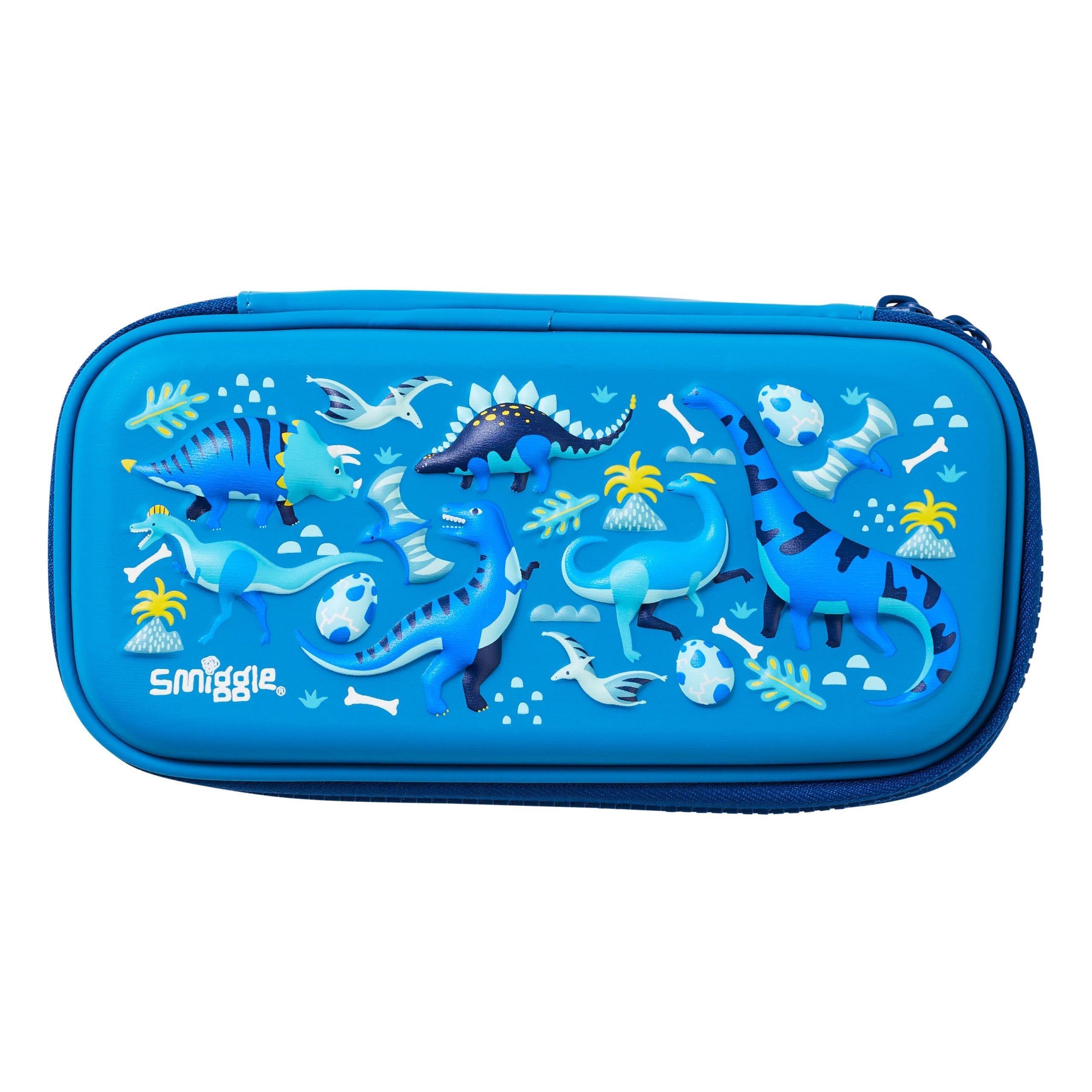 Smiggle - 3D Kabartmalı Hardtop Mavi Küçük Kalem Kutusu