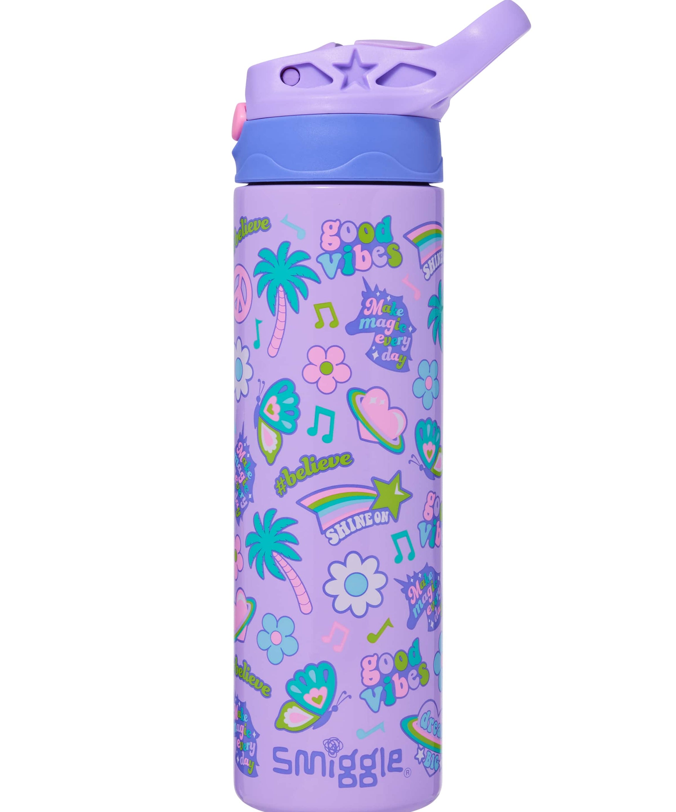 Smiggle - همه ستاره‌ها 520ML قمقمه استیل مات اتوماتیک با نی مخفی