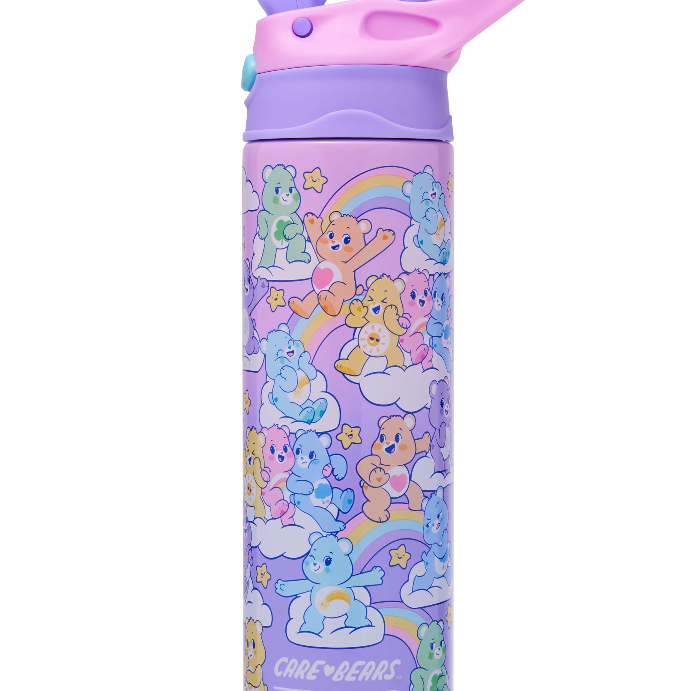 Smiggle - Care Bears 520ML Bottiglia Termica in Acciaio con Cannuccia Automatica Nascosta