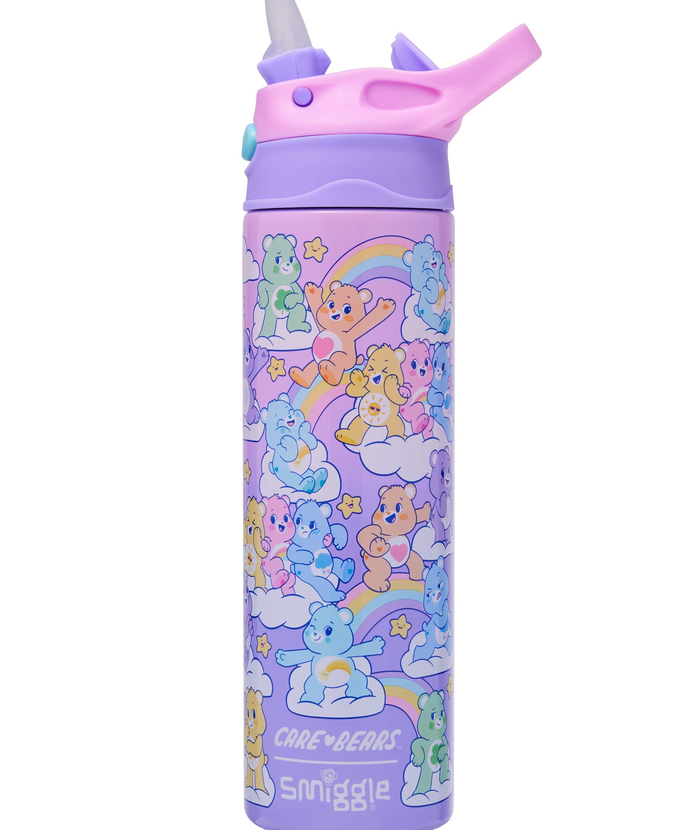 Smiggle - Care Bears  520ML Otomatik Gizli Pipetli Çelik Matara