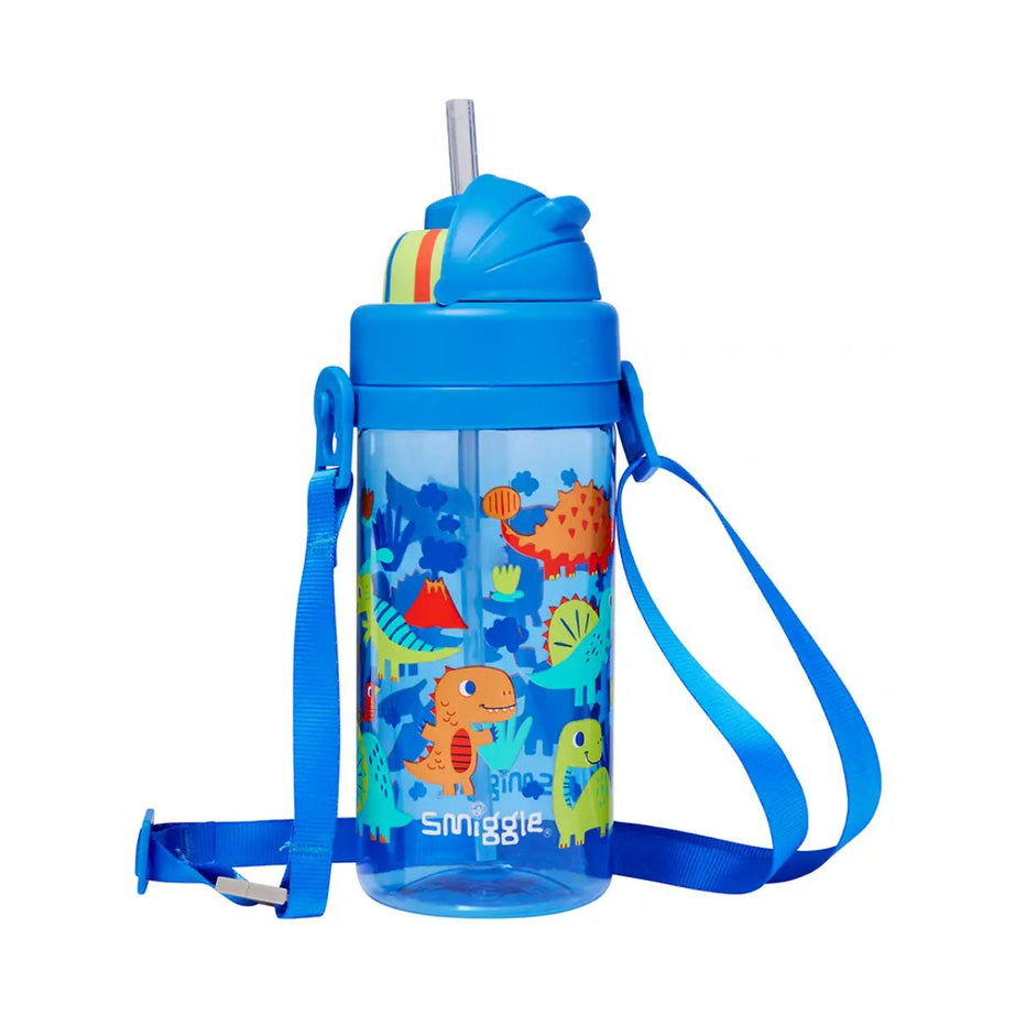 Smiggle - Glide Teeny Tiny Dinossi Design 400 ML Bottiglia d'acqua senza BPA con cannuccia nascosta