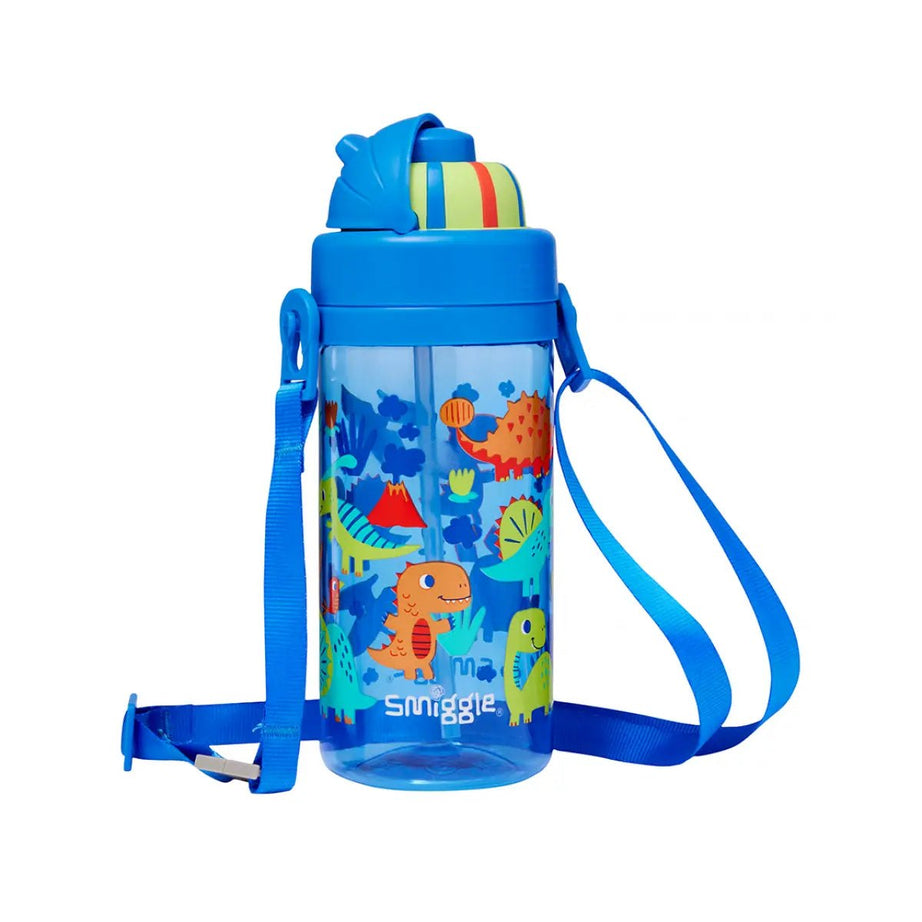 Smiggle - Glide Teeny Tiny Dinossi Design 400 ML Bottiglia d'acqua senza BPA con cannuccia nascosta