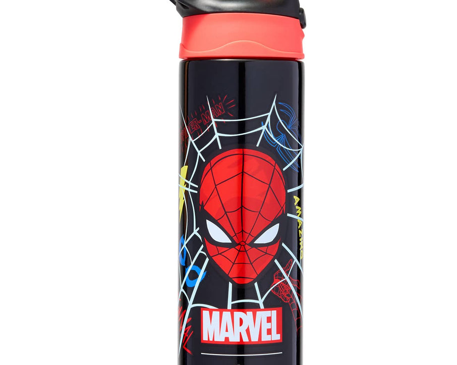 Smiggle - मार्वल स्पाइडरमैन BPA मुक्त ऑटोमैटिक पाइप वाला 650ML पानी की बोतल